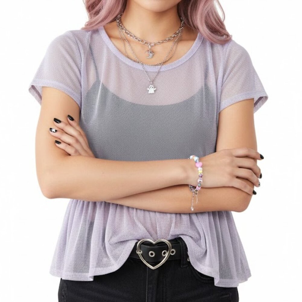 Hot Topic Lavender Mesh Peplum Top XS NWT Y2K Grunge Sheer Purple